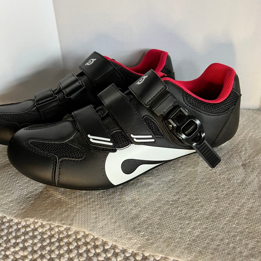 Peloton Cycling Shoes Mens Sz 39 Low Top Adjustable Hook & Loop Strap Black Red